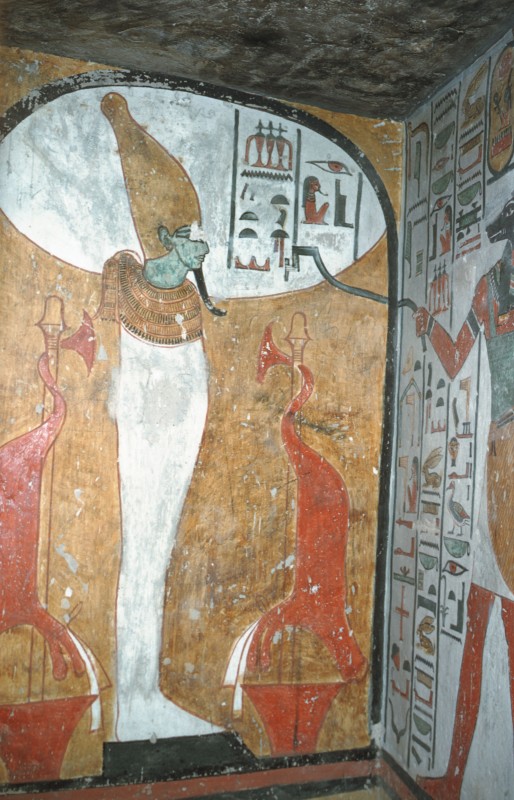 Anubis vollzieht die Mundöffnung an Osiris, Nische PM 41, in 35 778 re.